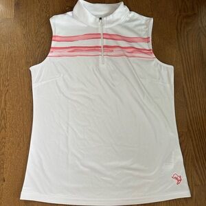 White Sleeveless Top with Pink Stripes